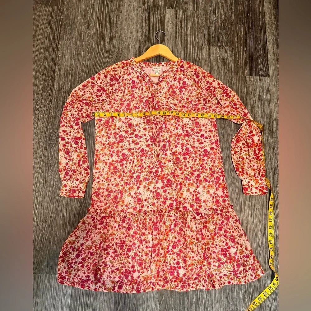 J. Crew Red and White Tiered Bishop Sleeve Dress